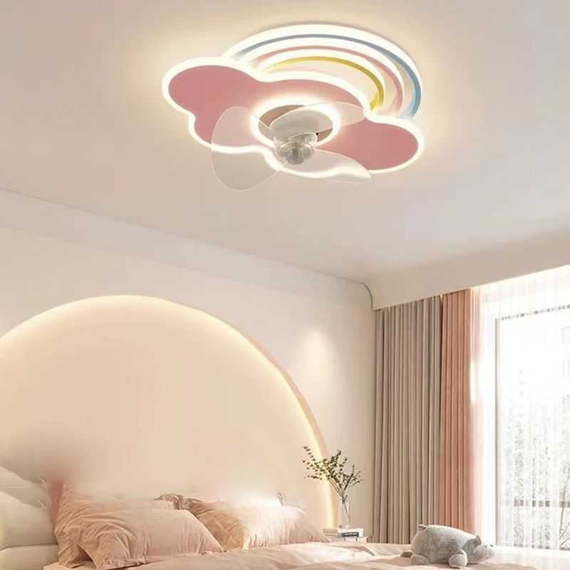 3-Blade Ceiling Fan Children Metallic Pink Fan with Light for Dining Room