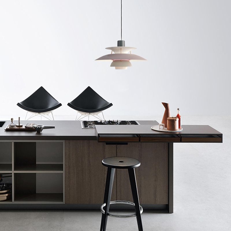 3 Layers Pendant Light with Flared Shade Macaron Style Aluminum 1 Light Black/Gray Hanging Lamp, 12"/16" Wide