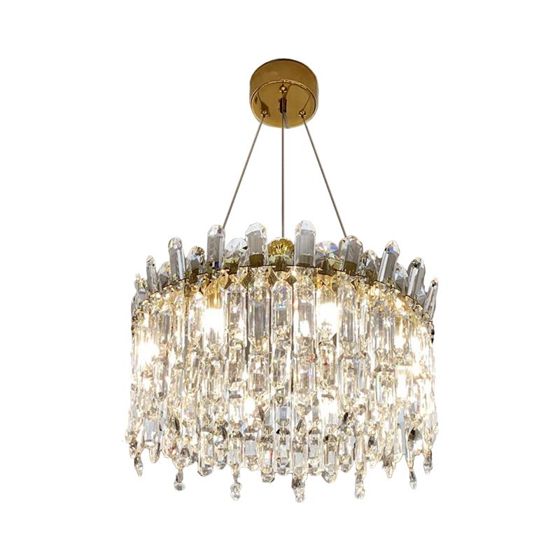 8 Bulbs Round Chandelier Lamp Simple Style Gold Faceted Crystal Drop Pendant for Bedroom