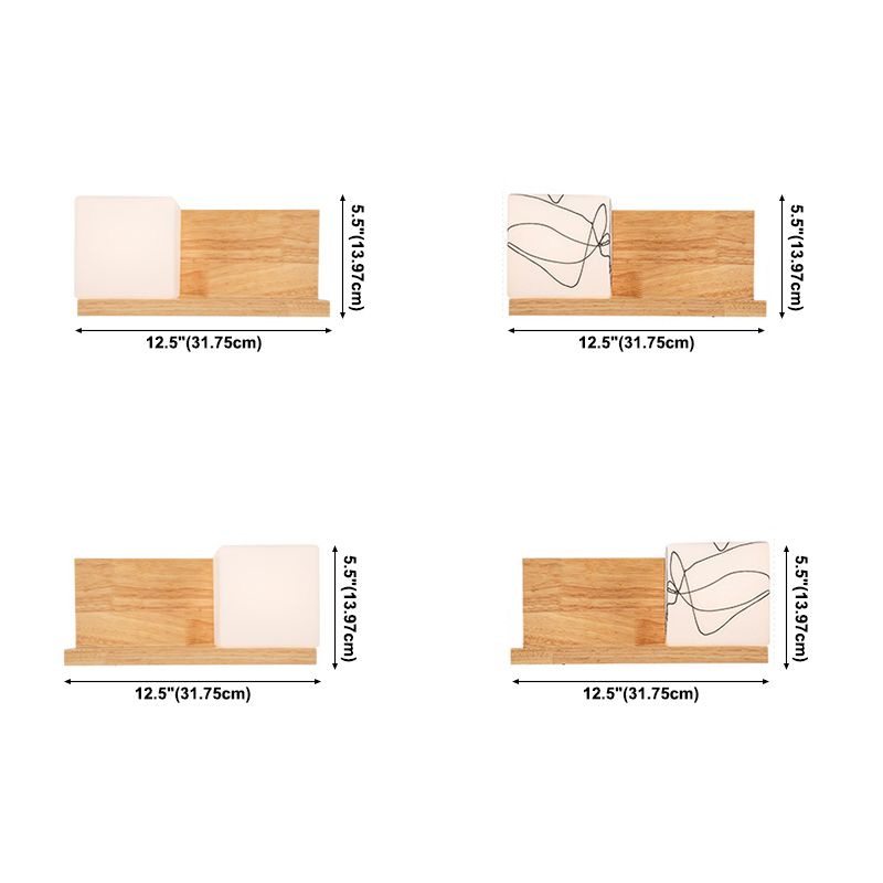 Pronzo a parete singolo in legno in moderna lampada da parete rettangolare in vetro in vetro per spazi interni