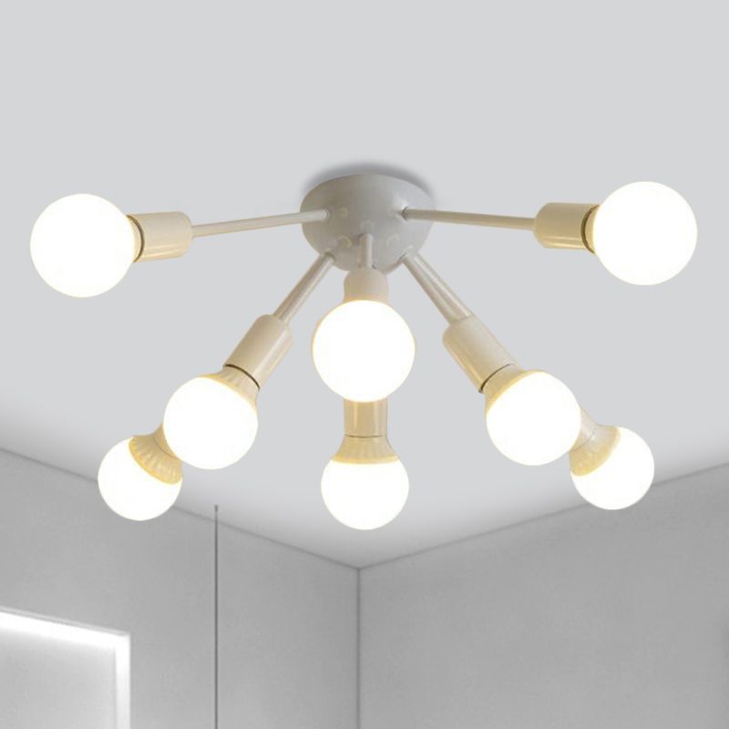 Plafonnier Semi-encastré en métal Spoutnik, moderne, 8/12 lumières, blanc/noir/or, pour salon