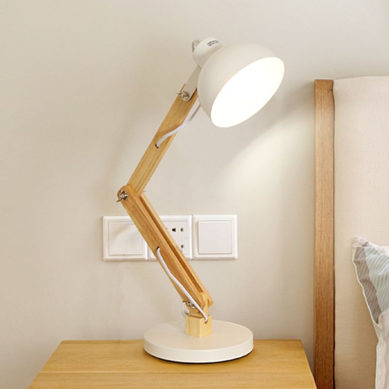 Sala de estudio abovedada lectura de luz de estilo loft metal 1 lámpara de escritorio ajustable en negro/blanco con brazo de madera