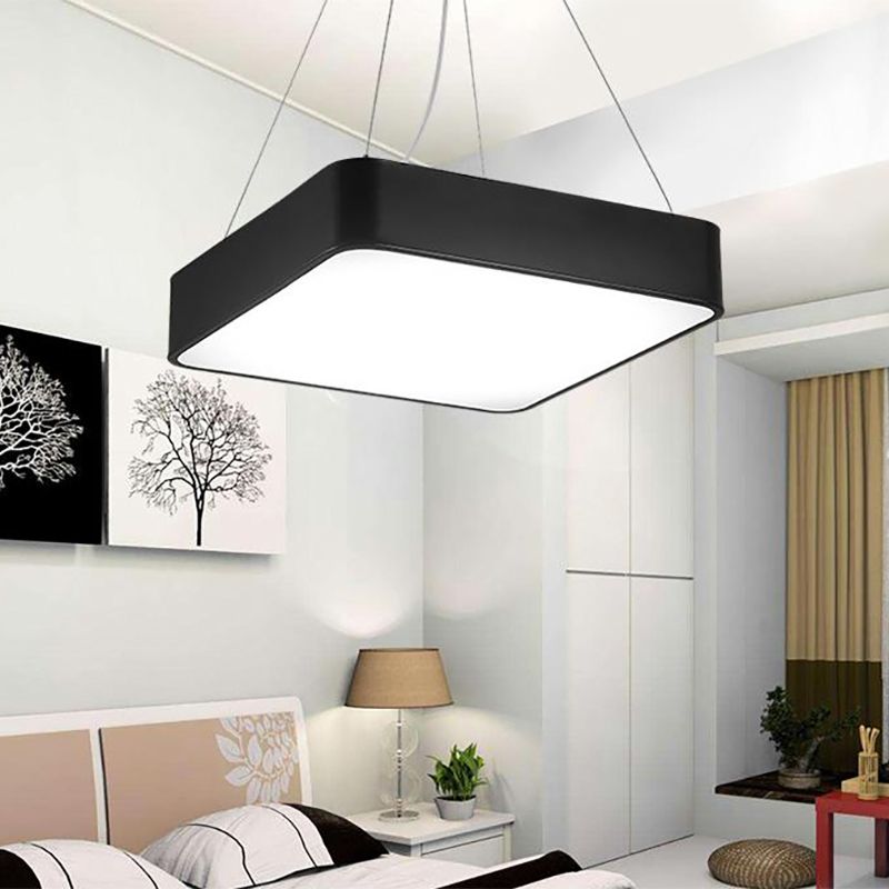 Iluminación colgante cuadrada de metal de 14 "/18" /23.5 "de ancho de ancho LED LED moderno LED LED NEGRO/Lámpara de techo plateado con difusor empotrado
