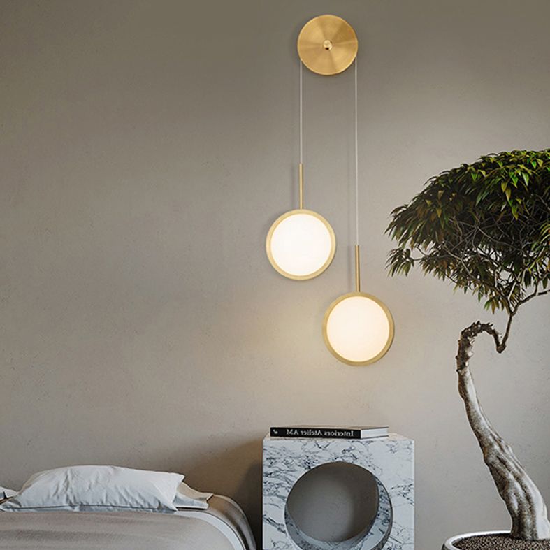 Circular Mirror Wall Hanging Light Creative Nordic Metal 2-Light LED Bedroom Wall Lamp