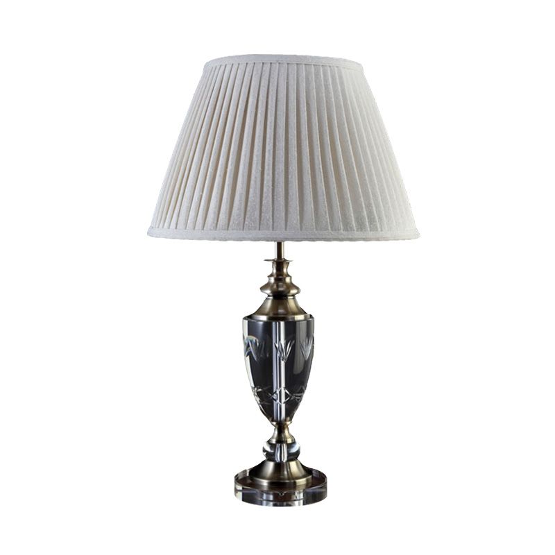 Minimalismo Bell Night Table Light 1 Lámpara de mesita de noche de tela ligera en gris crema con detalles de cristal