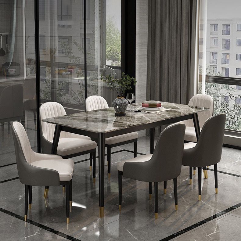 Modern Sintered Stone Dining Set with Rectangle Tabale and Metal Base Dining Set