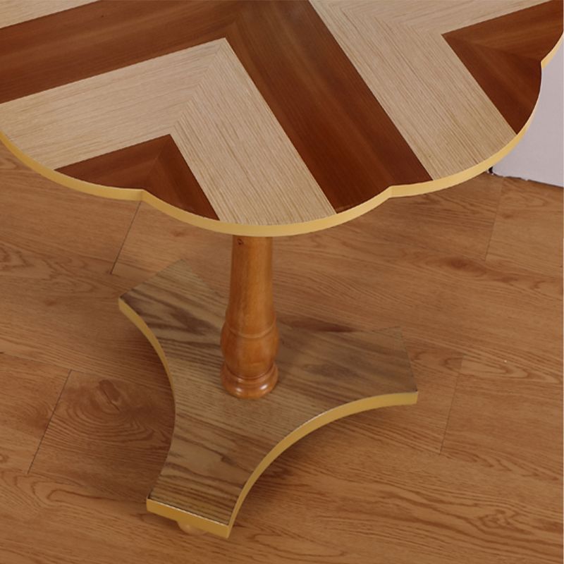 Brown Solid Oak End Table, Round Gloss Contemporary Side Table