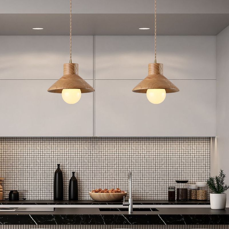 Holzkegel Anhängerlampe zeitgenössischer Stil hängend Licht für Esszimmer