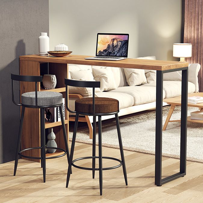 Rectangular Pine Wood Top Bar Table Industrial Bar Table with Storage Double Pedestal