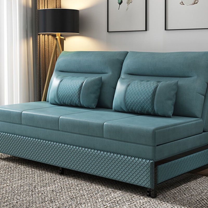 Faux Leather Convertible Sofa with Pillows Armless Seating in Azure