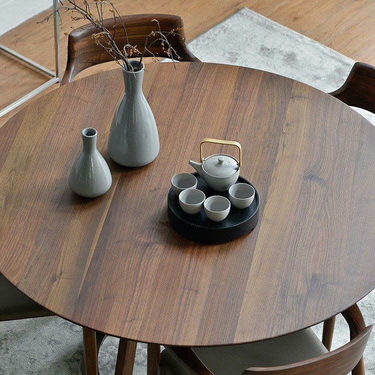 Round Standard Solid Wood Top Dining Set with Solid Brown Wood Legs for Dining Furniture