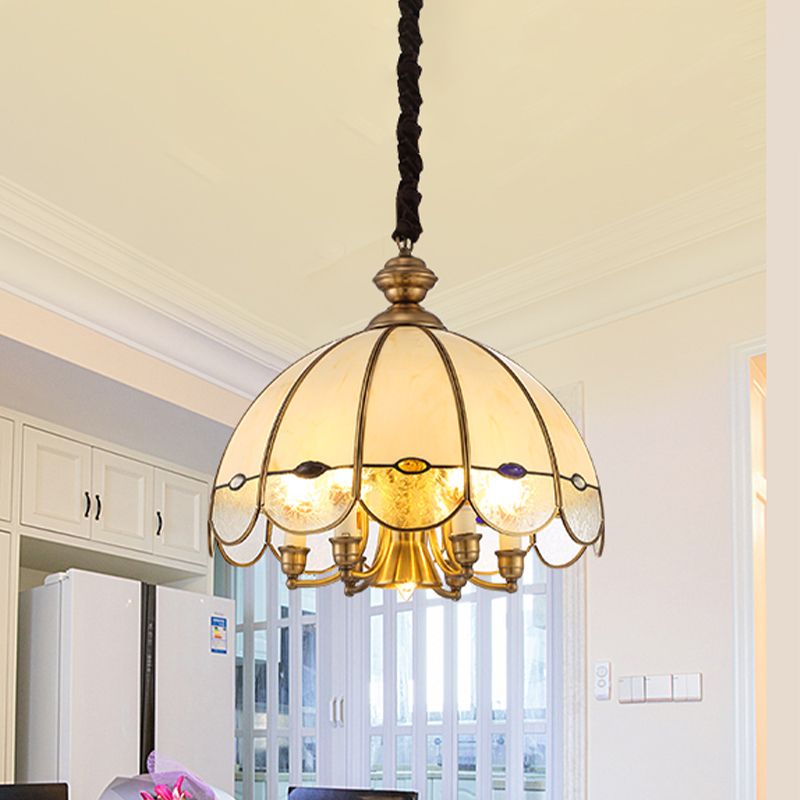 Bubble Glass smerlato Lampellatore illuminazione coloniale sala da pranzo a 6 teste Ciondolo in oro con tallone