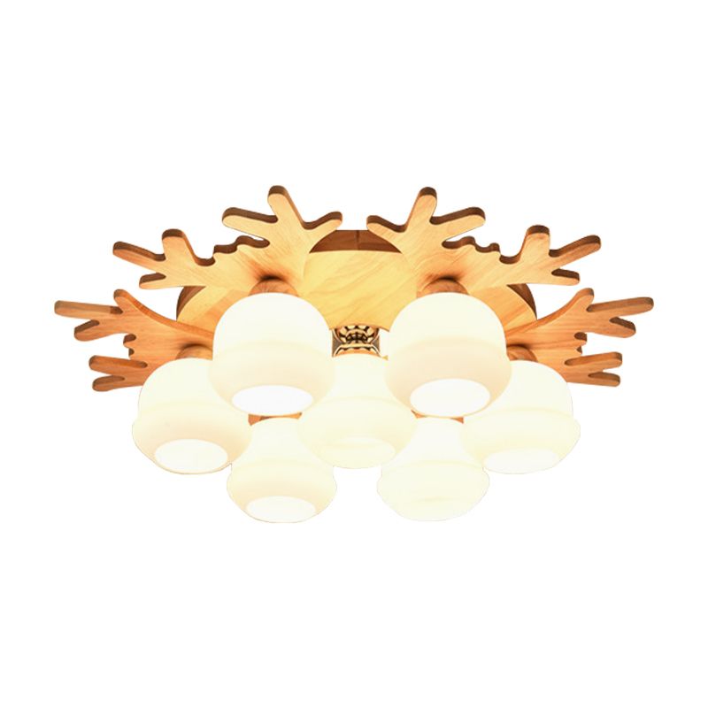 Plafonnier à abat-jour en forme de bourgeon blanc, avec bois beiges, joli plafonnier en bois pour chambre d'enfant