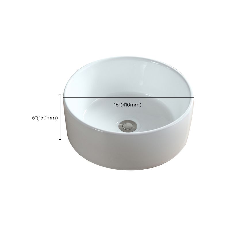 Modern Bathroom Sink Pop-Up Drain Porcelain Round Vessel Sink