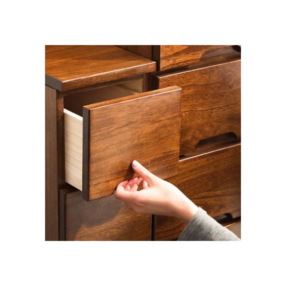 44" Tall Wooden 6-Drawer Accent Chest Square Top without Handle Cabinet