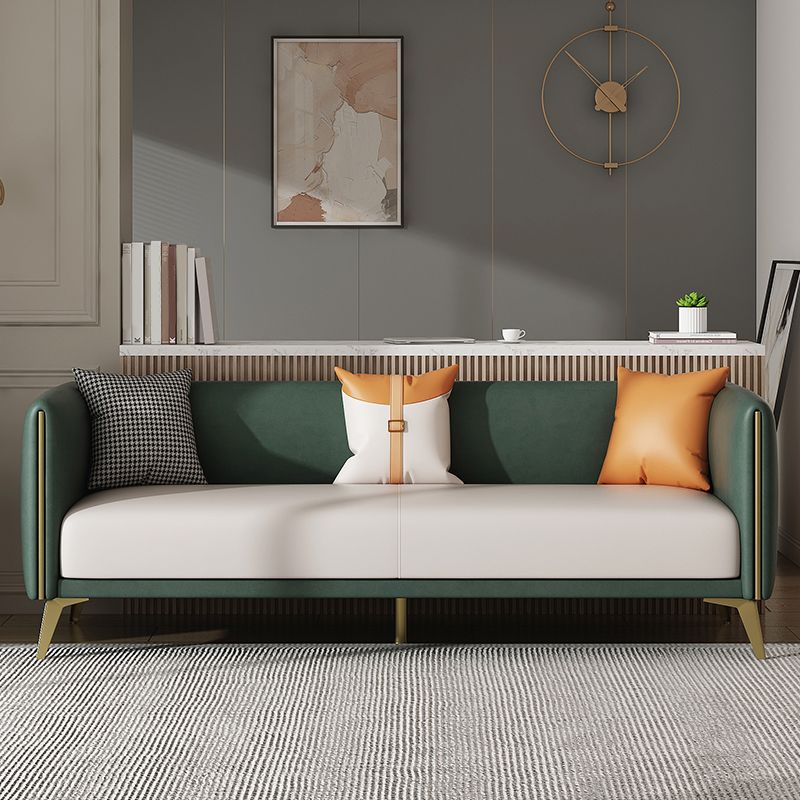 Wooden Square Arms Sofa Pillows Included Back Settee with Metal Legs