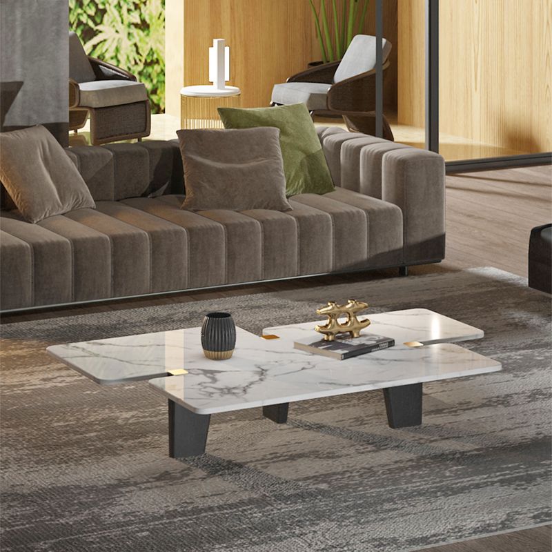 13.7"H Contemporary Wooden 3-leg Base White/grey Irregular Marble Coffee Table