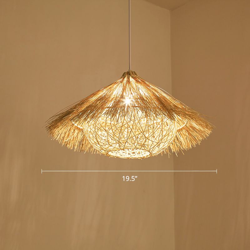 Minimalist Cone Suspension Light Rattan 1 Head Restaurant Pendant Ceiling Light in Wood
