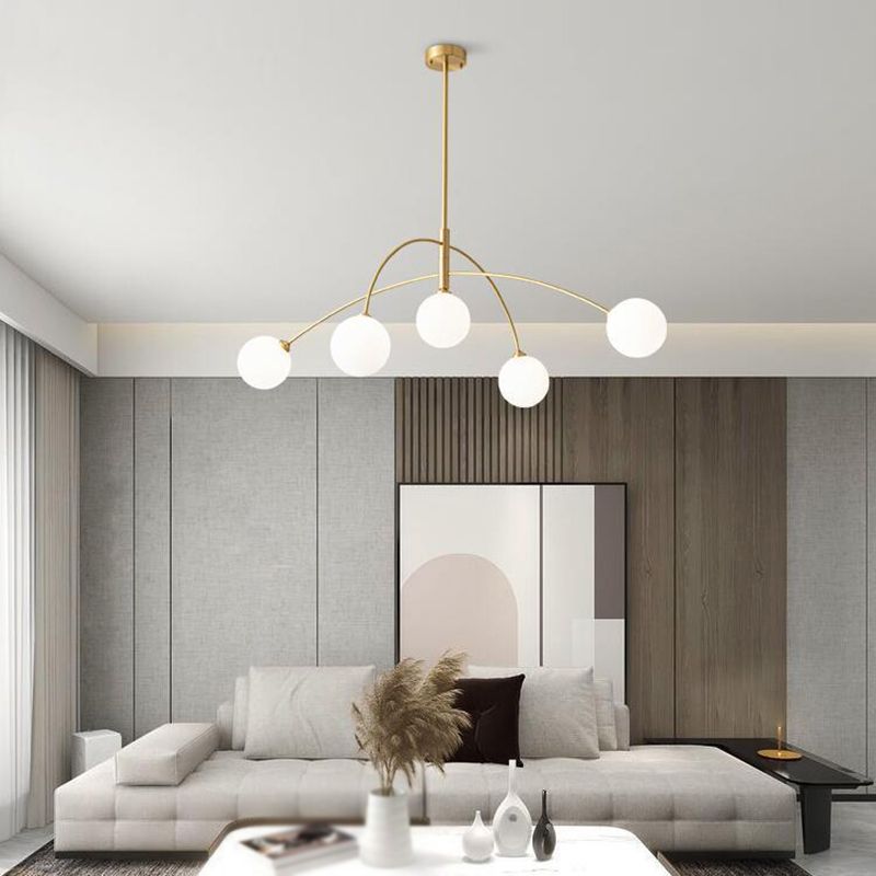 Ball Shape Glass Island Pendants Modern Style 5 Lights Island Pendant Lights