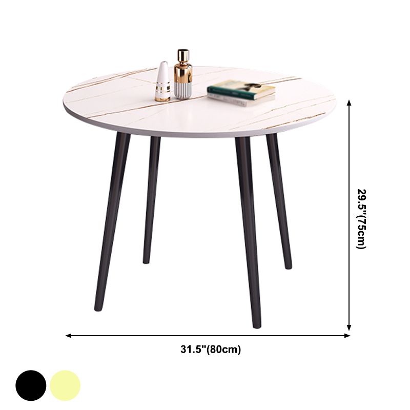 Round Shape 4 Legs Modern Dining Table White Fixed Table of Sintered Stone