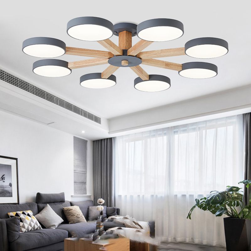 Nordic Round Ceiling Light Wood Multi Light LED Flush Mount Light for Living Room