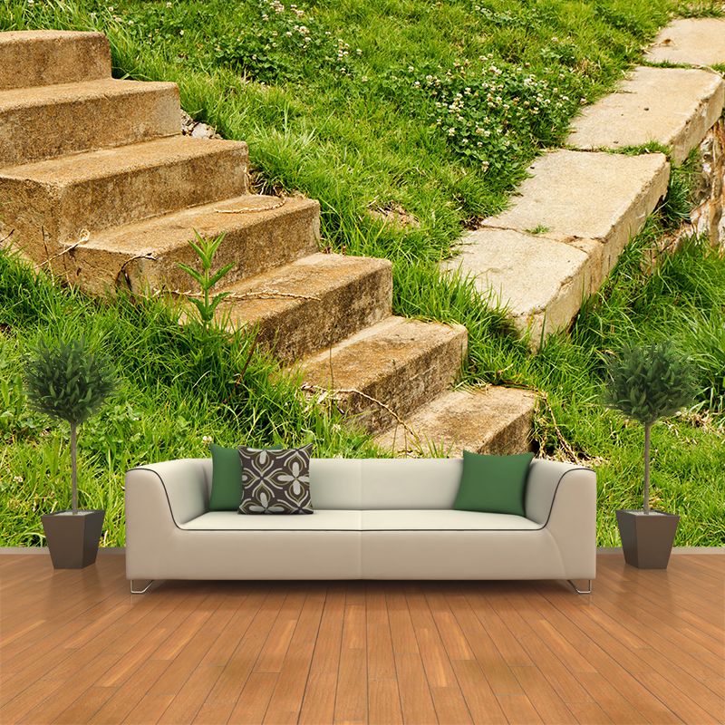 Contemporary Style Stairs Mural Wallpaper Stain Resistant for Adult Room