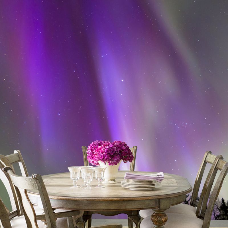 Purple Aurora Rays Mural Decal Stars View Modern Waterproofing Wall Covering for Bedroom