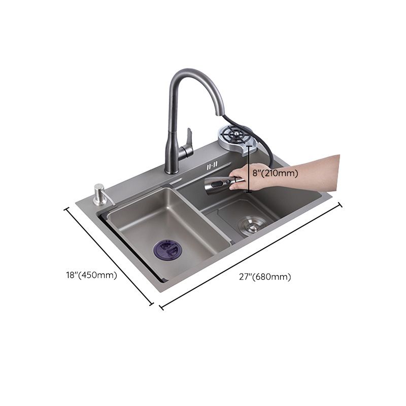 Grey Kitchen Sink Cutting Board Single Bowl Stainless Steel Top-Mount Kitchen Sink