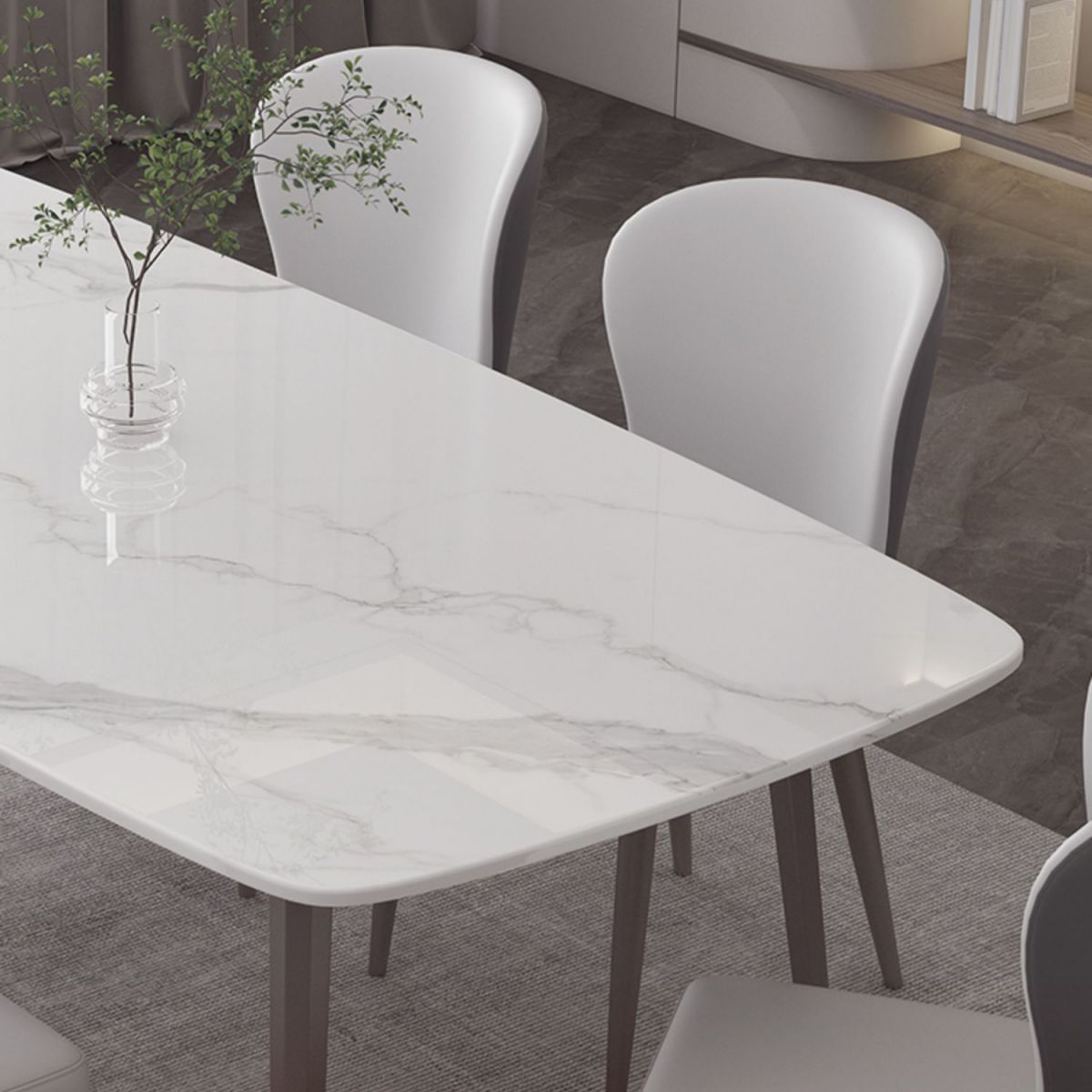 Designer Dining Set 1/2/4/5/7 Pieces Stone and Metal Dinette Set in White