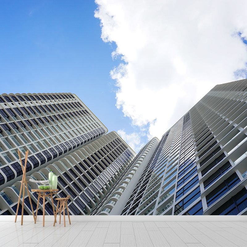 Contemporary Style City Building Mural for Meeting Room, Mildew Resistant