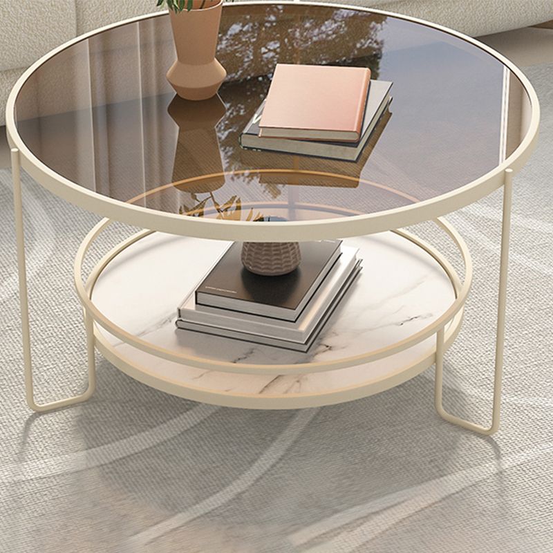 Round Tropical Single Coffee Table No Distressing Glass Coffee Table with 3 Legs