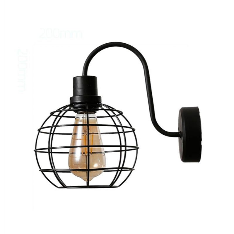 1 Bulb Sconce Lamp Retro Style Wire Global Cage Metal Wall Sconce Light in Black for Living Room