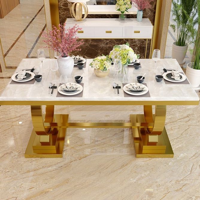 Table à manger rectangulaire bicolore, Table en pierre frittée de luxe avec piédestal