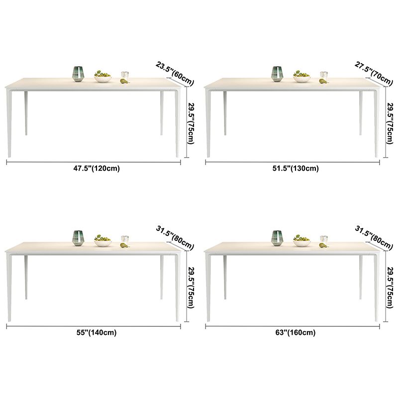 Modern Style Sintered Stone Dining Table 4 Legs Rectangular Table in White