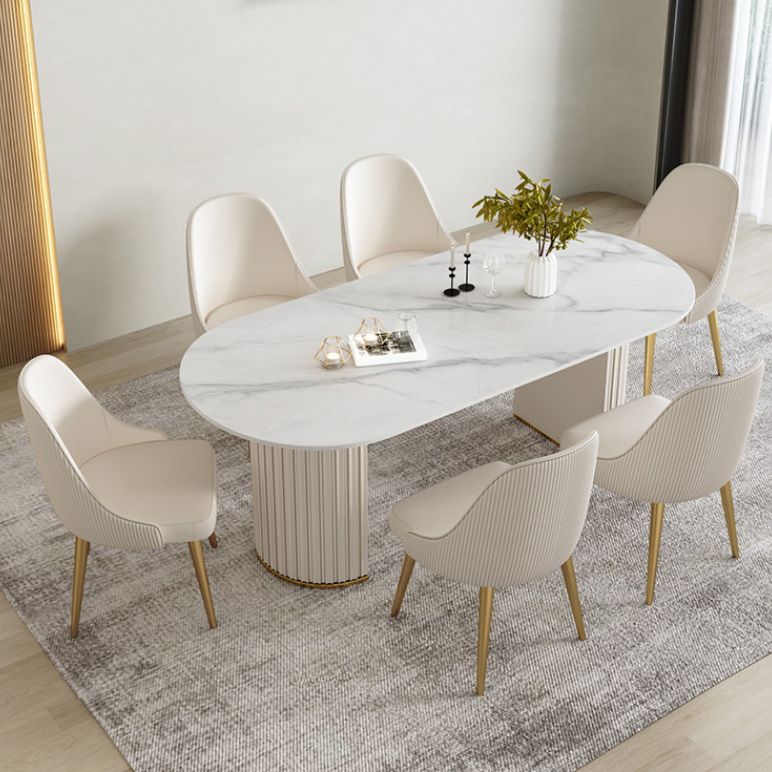 Glam White Sintered Stone Dining Table Set Oval 1/2/5/7 Pieces Dining Set for Home Use