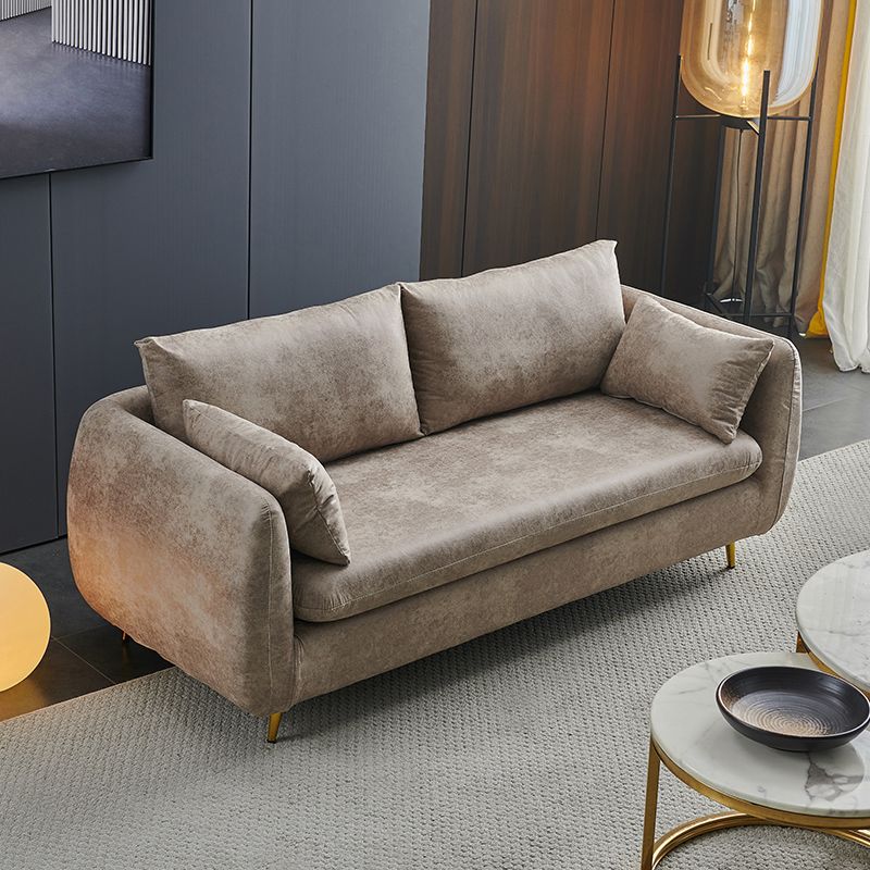 Contemporary Standard Sofa Square Arm Settee Couch with 2 Pillows