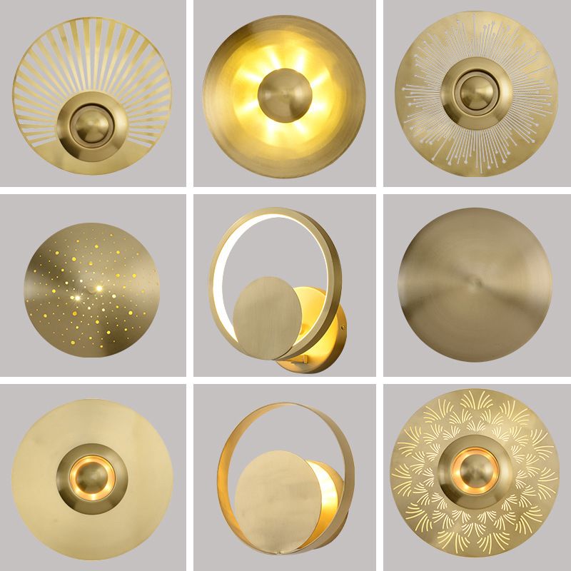 Round Disc Sconce Light Fixture Nordic Minimalist Style Copper  1 Light Sconces