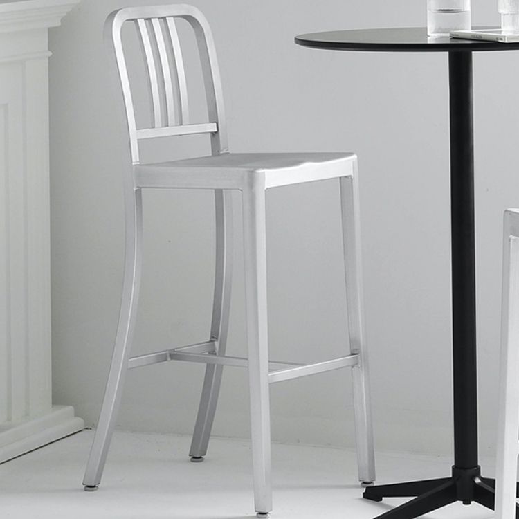 Contemporary Metal Backrest Counter High Stool in Silver for Home Use