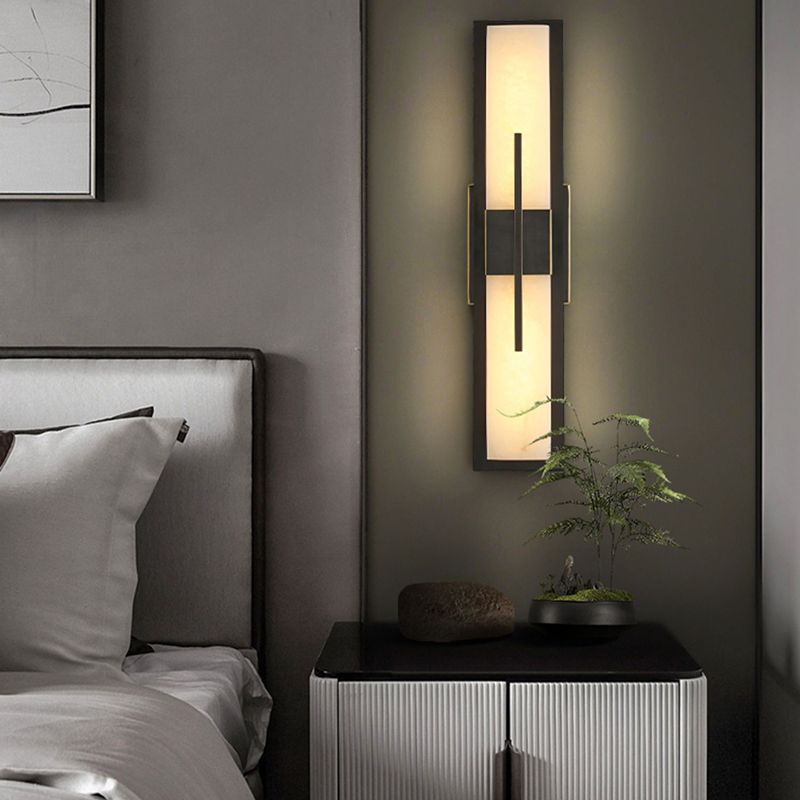 Metal Modern Wall Sconce Rectangle Shape Wall Light with Stone Shade for Living Room