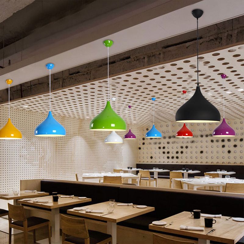 Metal Hanging Light Nordic Style Macron Color Pendant Light Conical Shape Hanging Light for Kitchen