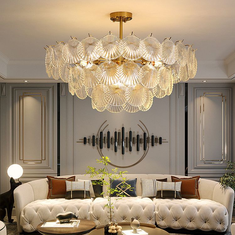 Shell Chandelier Light Fixture Vintage Glass Pendant Lighting for Restaurant
