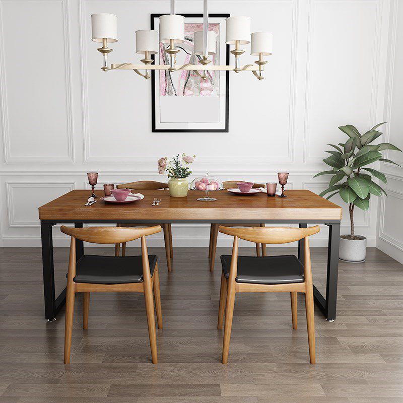Industrial Rectangle Dining Table Solid Wood Black Iron Sled Base Dining Table