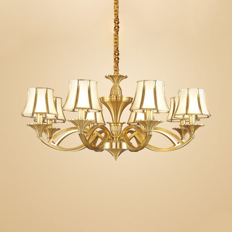 Taper Shaped Patterned Glass Chandelier Lighting Classic Living Room Pendant Light in Gold