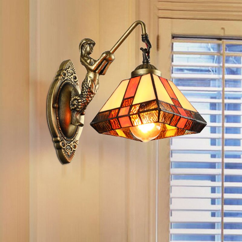 1 Head Wall Mounted Light Tiffany Diamond Orange Stained Glass Sconce Light Fixture