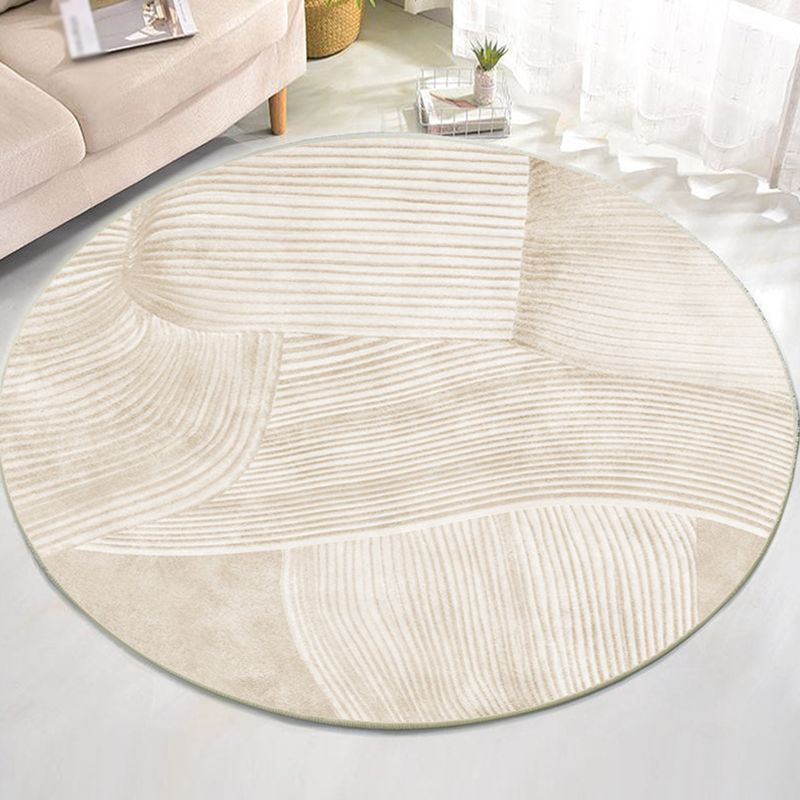 Beige Modern Area Carpet Stripe Pattern Polyester Area Rug Anti-Slip Easy Care Rug for Home Decor