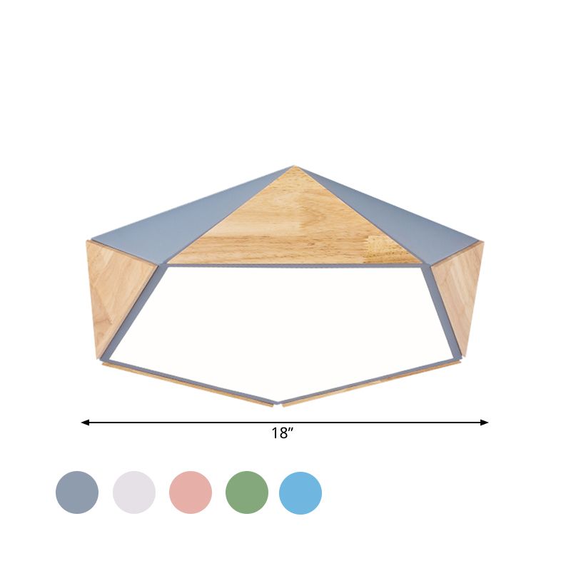 Flat Pentagon Ceiling Mount Light Macaron Stylish Wood LED Flush Light for Kids Bedroom