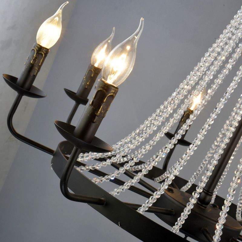 Black Pendulum Light Classic Metal Wagon Wheel Chandelier accesorio de iluminación con soportes de cristal