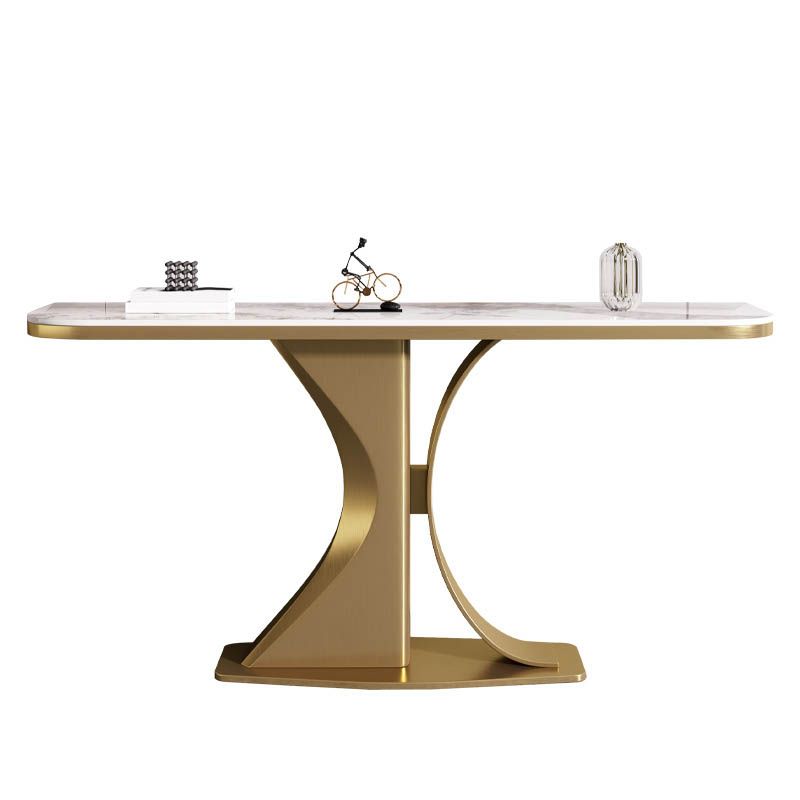 Modern Half Moon Console Table Stone Sofa Table in Gold/Grey