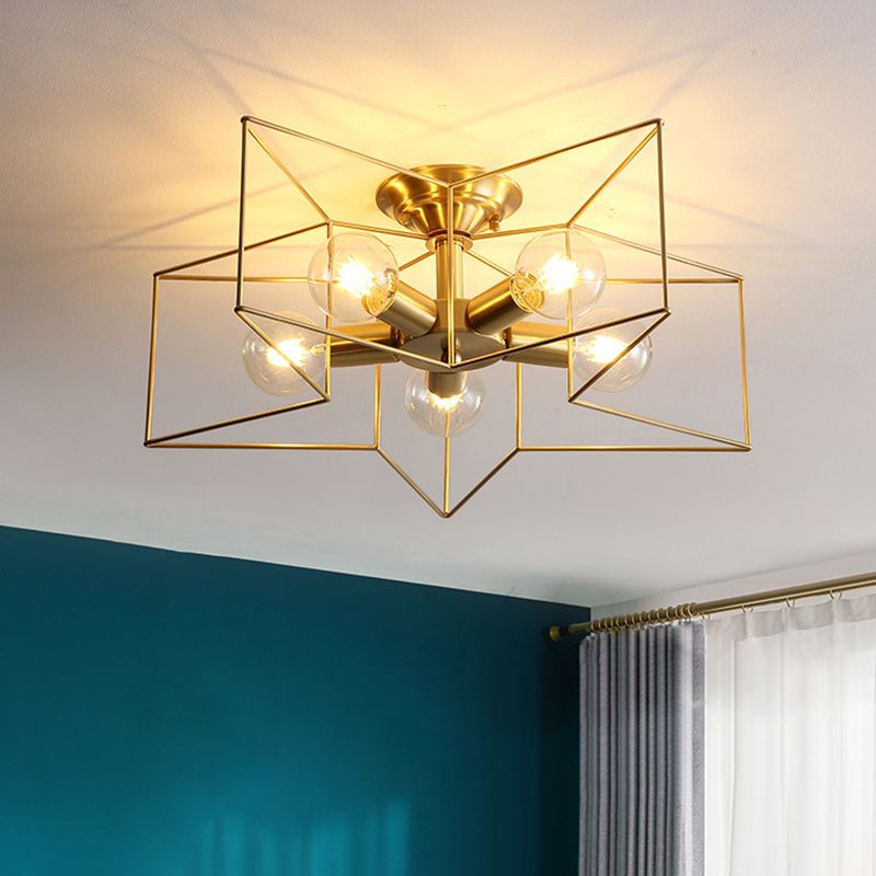 Industrial Star Ceiling Flush Mount Metal Semi Flush Mount Ceiling Fixture for Living Room and Bedroom