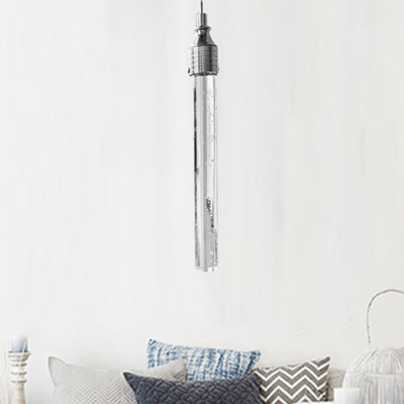 Tube Shaped Hanging Lamp Modern Clear Bubble Crystal 1-Light Suspension Pendant in Warm/White Light for Bar Living Room